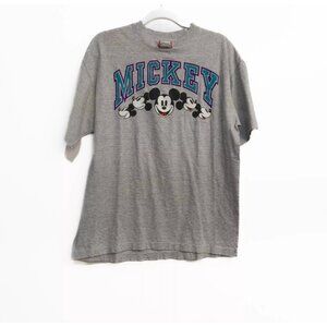 Disney Designs Mens Gray Graphic T Shirt Spellout Mickey Crew Short Sleeve L/XL